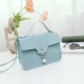 Minimalist light blue crossbody small square bag with elegant pearl pendant and fine grain - Nappa Texture Blue