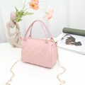 Elegant stylish pink quilted pillow handbag with golden chain strap for women's fashion. - Pink