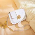 White crocodile pattern small square bag with golden bee clasp crossbody shoulder bag - White