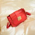 Red crocodile pattern crossbody bag with gold bee lock, stylish small square fashion purse - Red