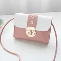 Elegant dusty pink and white color-block small square crossbody bag with gold lock - Pink