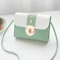 Elegant mint green and white color-block crossbody small square bag with gold lock - Green