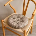 Cojín redondo grueso para silla con patrón de rejilla marrón y blanco para casa - Cuadros Grises / Diámetro 40CM