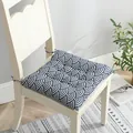 Cojín de silla grueso y transpirable de algodón y lino con patrón de olas azules y cintas - 45x45 cm / Patrón Ola de Pescado (Cuadrado)