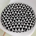 Cojín de silla redondo de algodón y lino transpirable con estampado de triángulos negro y blanco - 45x45cm / Redondo - Fondo Blanco Triángulo Negro