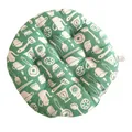 Coussin de chaise rond en lin de coton vert avec motif de cuisine blanc imprimé - Vaisselle Verte