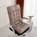 Close-up of the thick brown and white grid-patterned cushion on a white office chair - [Integrated Pad] 44*93cm / Grey Plaid Print