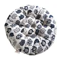 Cojín redondo de algodón y lino con motivo decorativo de gato azul marino para silla - 40*40cm / Estilo Gato Blanco (Redondo)