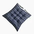 Thick grid plaid chair cushion in navy blue, square tufted seat pad with fixing ties - 40x40cm / Gray-White Plaid