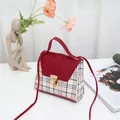 Stylish red and plaid pattern crossbody bag with a golden lock for fashion women - Red