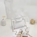 Trendy white transparent handbag set featuring chain strap and inner pouch insert. - White