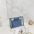 Trendy blue transparent PVC handbag with inner pouch and gold metal chain strap - Blue