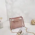 Elegant pink transparent jelly handbag featuring an inner pouch and golden chain strap. - Pink