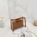 Fashionable transparent 2-in-1 PVC crossbody bag with brown inner pouch and chain strap - Tan