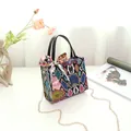 Colorful snake print mini tote bag with decorative silk scarf and gold chain strap - Rainbow