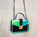 Stylish holographic quilted handbag with gold lock and adjustable black shoulder strap - Iridescent Black (N129) / Black