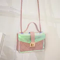 Trendy pink holographic transparent quilted crossbody bag with stylish gold clasp lock - Iridescent Pink (N129) / Pink