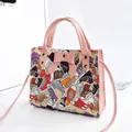 Pink sneaker print handbag with bow detail and shoulder strap - Sneaker Print With Bow / Pink