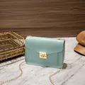 Fashionable mint green lizard-textured small square bag with elegant gold chain strap - Blue