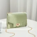 Elegant pale green faux crocodile square crossbody bag with stylish gold chain strap - Green