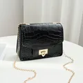 Elegant black stone-texture small square bag with gold chain strap and clasp closure. - Black