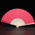 Abanico plegable de papel rosa de 7 pulgadas con varillas de bambú para manualidades - Rojo