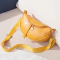 Yellow stone pattern PU leather saddle crossbody bag with adjustable nylon strap - Yellow