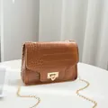 Elegant brown crocodile-embossed crossbody bag with gold chain strap and square lock - Brown
