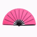 Abanico plegable rosa brillante con varillas de plástico negro para Tai Chi y danza - Tamaño Grande / Rosa rojo