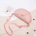 Elegant pink crocodile pattern PU leather saddle crossbody bag with adjustable strap - Pink