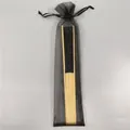 Elegante abanico de seda negra de 21 cm con varillas de bambú y bolsa de regalo de malla negra - Negro