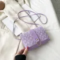Lavender purple small square crossbody bag with embroidered floral lace mesh overlay - Purple