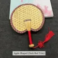 Traditional handmade woven cattail grass fan in apple shape with a dark red border - Apple shape (dark red with red edges)