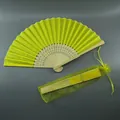 Elegant yellow silk folding fan with bamboo ribs and matching organza gift bag - Yellow