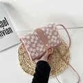 Small pink crossbody square bag featuring delicate daisy embroidery mesh overlay - Pink