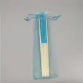 Traditional light blue 21cm bamboo folding fan inside a matching organza gift bag - Lake Blue