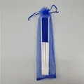 Blue silk folding fan 21cm with bamboo ribs in matching organza drawstring bag for wedding - Sapphire Blue