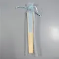 Elegant light blue folding wedding fan with matching organza pouch drawstring gift bag - Sky Blue