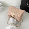 Elegant beige quilted chain shoulder bag with classic gold hardware and lock for women - Pink
