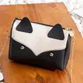 Borsa a tracolla volpe cartoon bicolore nero e beige con elegante catena dorata - Nero