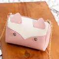 Simpatica borsa a tracolla rosa e bianca con orecchie di gatto e catena d'oro per bimbe - Rosa