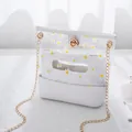 Transparent daisy printed crossbody bag with a white inner pouch and gold chain - Transparent Printed 2-in-1 Bag (L189) / White