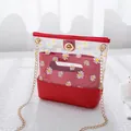 Fresh transparent PVC crossbody handbag with red daisy print pouch and gold chain strap - Transparent Printed 2-in-1 Bag (L189) / Red
