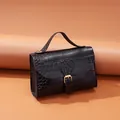 Elegant black stone pattern handbag for women, chic small square crossbody bag SKU - Black