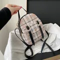 Stylish plaid mini backpack for women with adjustable straps for crossbody wear - Black