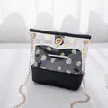 Kleine frische Tasche mit Gänseblümchendruck, transparent mit schwarzer Innentasche - Transparente Bedruckte 2-in-1 Tasche (L189) / Schwarz
