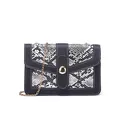 Chic snakeskin print small crossbody bag with gold chain strap and black leather trim - Snake Pattern White
