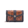 Vintage snakeskin crossbody bag with elegant gold chain strap and black contrast trim - Snake Pattern Brown