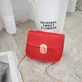 Stylish red crocodile pattern small square bag with gold chain and lock closure - Red
