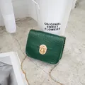 Elegant green crocodile pattern crossbody bag with gold chain strap and stylish lock - Green